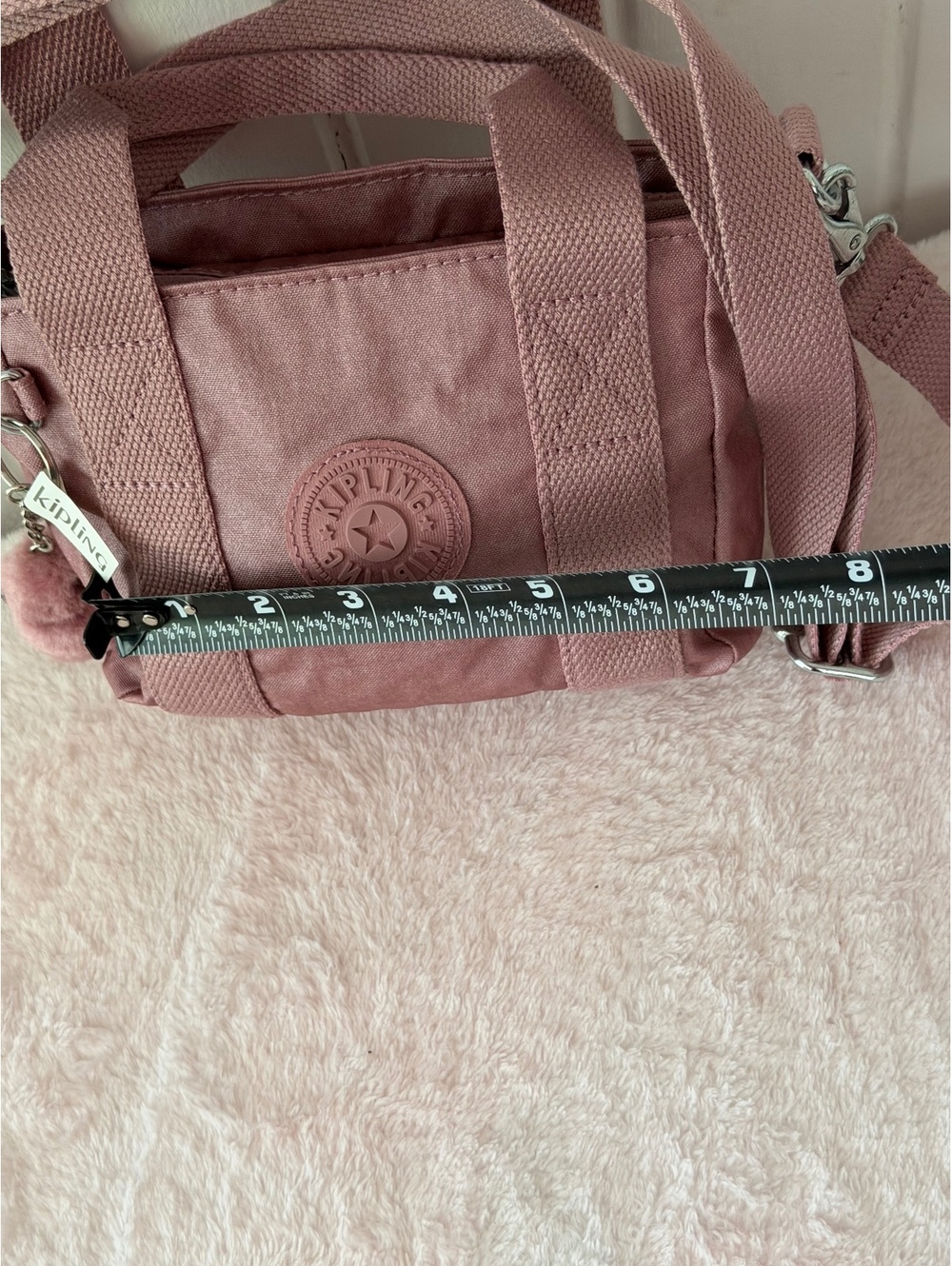 Kipling Small Dusty Rose Crossbody Bag with Adjustable Strap and Monkey Keychain - Picture 3 of 7
